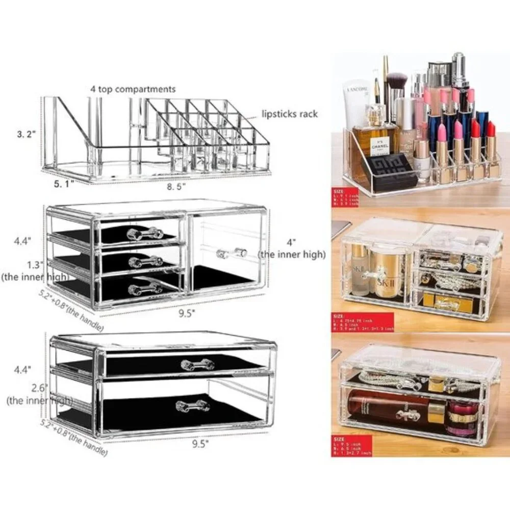 New 3-Pack Clear Makeup Organizer, Stackable 6-Drawer Vanity & Skincare Storage